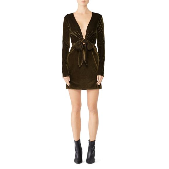 Show Me Your MuMu Velvet Green Monroe Tie Front Long Sleeve Mini Dress L - Picture 1 of 10